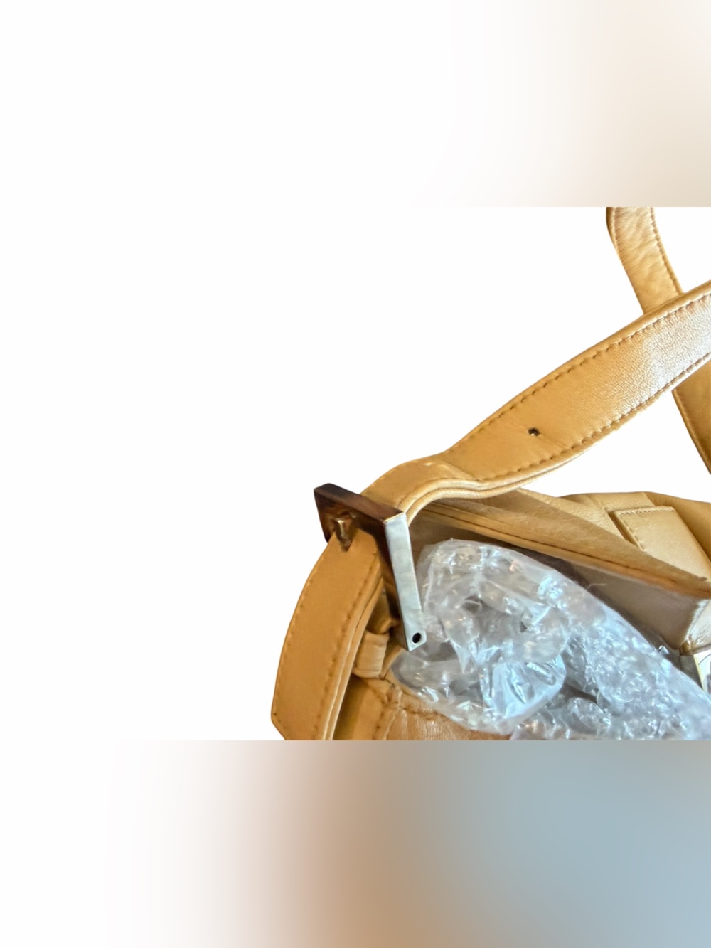 Fendi Beige Leather Shoulder Bag with silver Hardware